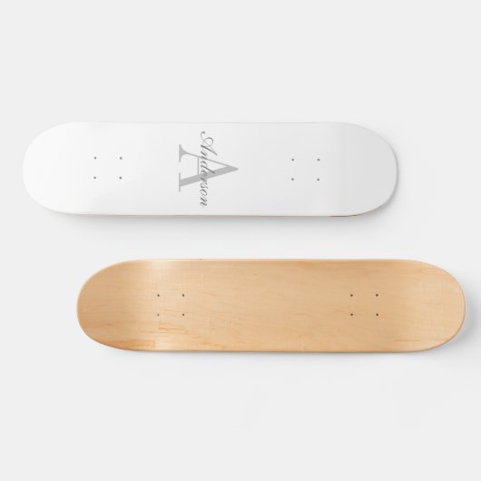 Elegantes White & Gray Monogramm Skateboard (Horizontal)