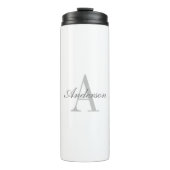 Elegantes White & Gray Monogramm Thermosbecher (Vorderseite)