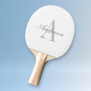 Elegantes White & Gray Monogramm Tischtennis Schläger