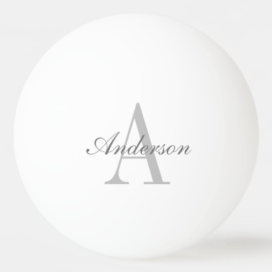 Elegantes White & Gray Monogramm Tischtennisball (Vorderseite)