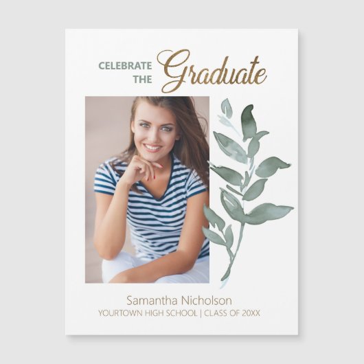 Elegantes White Green Blätter Abschluss Foto Magnetkarte (Vorderseite)