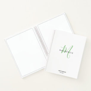 Elegantes White Green Script Monogram Sketchbook Notizblock