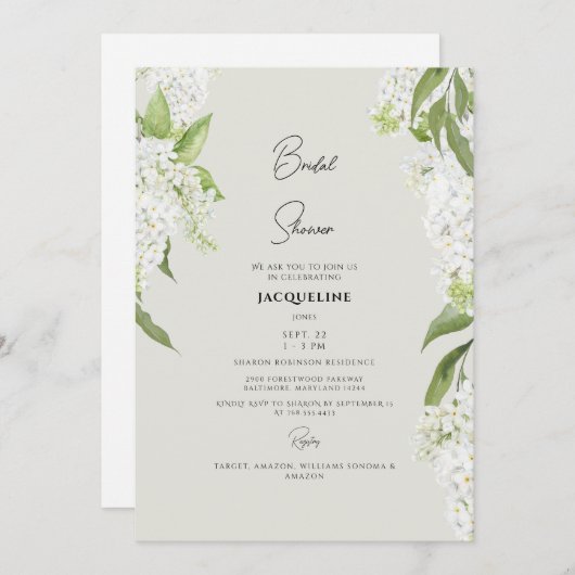 Elegantes White Hydrangea Beige Brautparty Einladung (Vorne/Hinten)