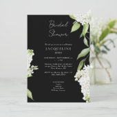 Elegantes White Hydrangea Black Brautparty Einladung (Stehend Vorderseite)