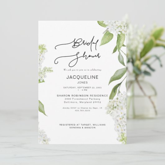 Elegantes White Hydrangea Brautparty Einladung (Stehend Vorderseite)