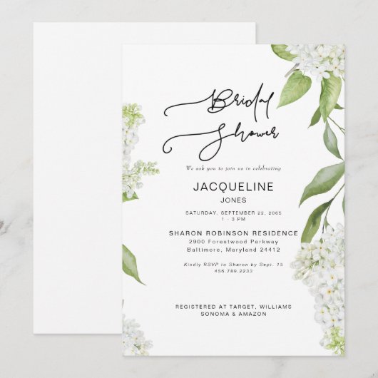 Elegantes White Hydrangea Brautparty Einladung (Vorne/Hinten)