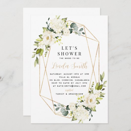 Elegantes White Hydrangea Brautparty Einladung (Vorne/Hinten)