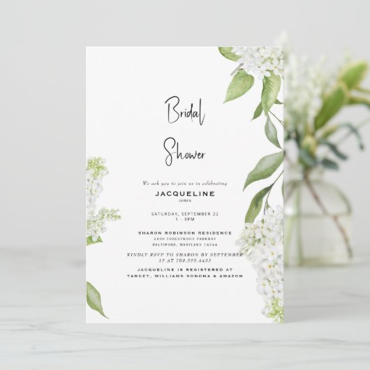 Elegantes White Hydrangea Brautparty Einladung (Stehend Vorderseite)