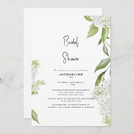 Elegantes White Hydrangea Brautparty Einladung (Vorne/Hinten)