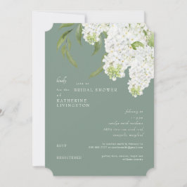 Elegantes White Hydrangea Dark Sage Brautparty Einladung