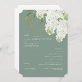 Elegantes White Hydrangea Dark Sage Brautparty Einladung (Vorne/Hinten)