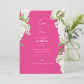 Elegantes White Hydrangea Fuchsia Brautparty Einladung (Stehend Vorderseite)