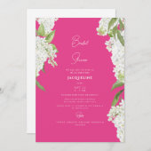 Elegantes White Hydrangea Fuchsia Brautparty Einladung (Vorne/Hinten)