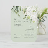 Elegantes White Hydrangea Light Sage Brautparty Einladung (Stehend Vorderseite)