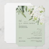 Elegantes White Hydrangea Light Sage Brautparty Einladung (Vorne/Hinten)
