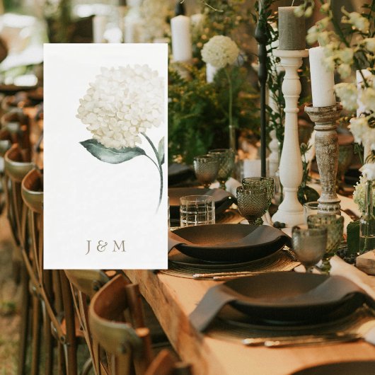 Elegantes White Hydrangea-Personalisiertes Monogra Serviette