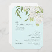 Elegantes White Hydrangea Seafoam Brautparty Einladung (Vorne/Hinten)