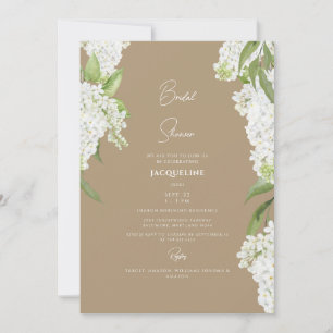 Elegantes White Hydrangea Tan Brautparty Einladung