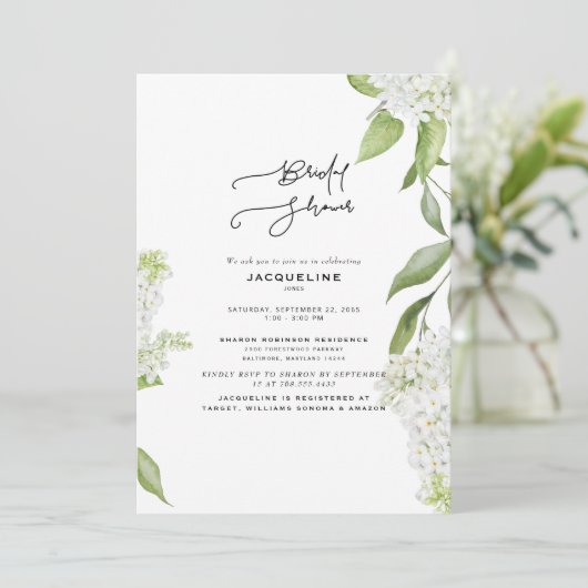 Elegantes White Hydrangea Weißes Brautparty Einladung (Stehend Vorderseite)