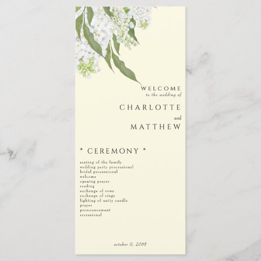 Elegantes White Hydrangea Yellow Wedding Program Menükarte (Vorderseite)