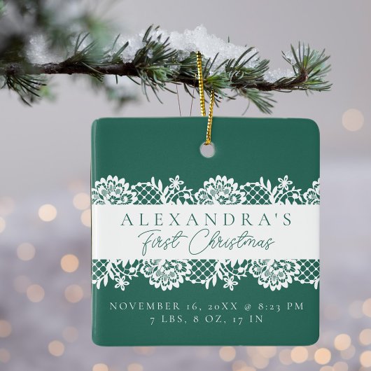 Elegantes White Lace Baby's First Christmas Foto Keramikornament