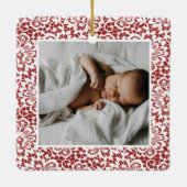 Elegantes White Lace Baby's First Christmas Foto Keramikornament (Rückseite)
