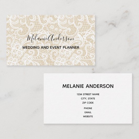 Elegantes White Lace Black Script  Visitenkarte (Vorne/Hinten)