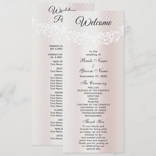 Elegantes White Lace Floral Wedding Program Programm (Vorne/Hinten)