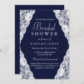 Elegantes White Lace Navy Blue Brautparty Einladun Einladung (Vorne/Hinten)