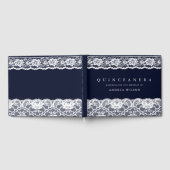 Elegantes White Lace Navy Blue Quinceanera Party Gästebuch (Voll)