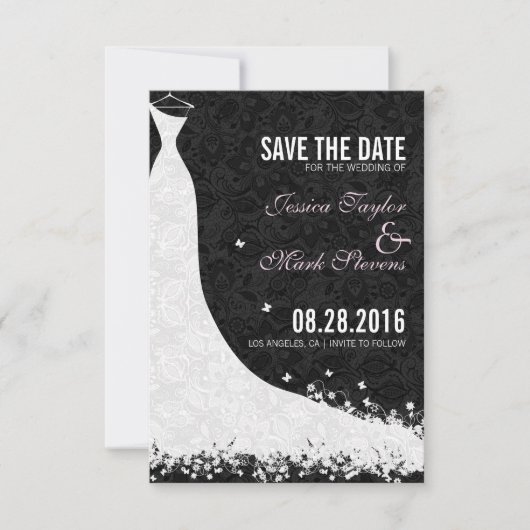 Elegantes White Lace Wedding Dress Save the Date (Vorderseite)