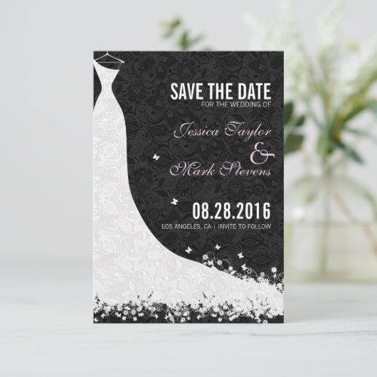 Elegantes White Lace Wedding Dress Save the Date (Stehend Vorderseite)