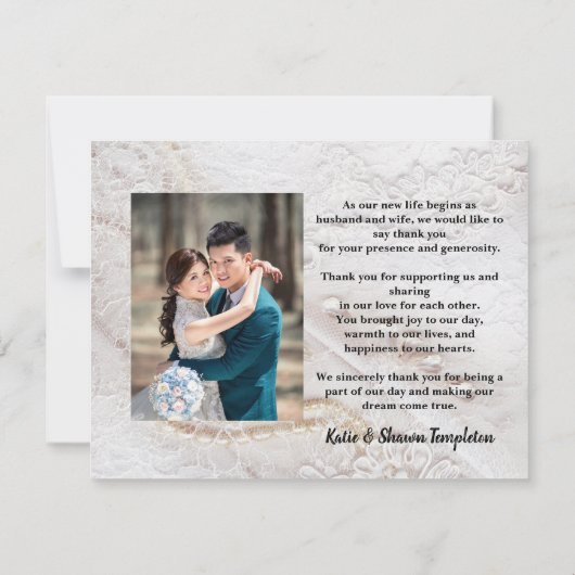 Elegantes White Lace Wedding Foto Vielen Dank (Rückseite)