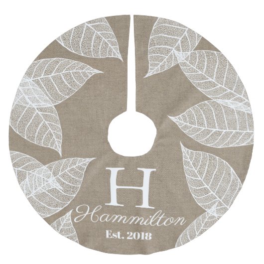 Elegantes White Leaf Skelett & Imitate Burlap Polyester Weihnachtsbaumdecke (Vorderseite)