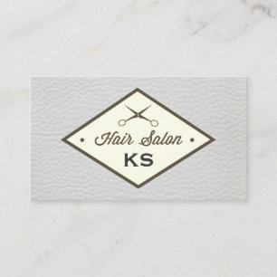 Elegantes White Leather Hair Salon Label Visitenkarte