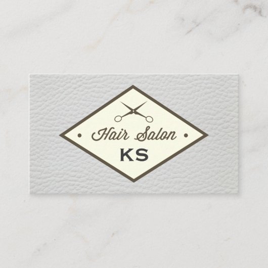 Elegantes White Leather Hair Salon Label Visitenkarte (Vorderseite)