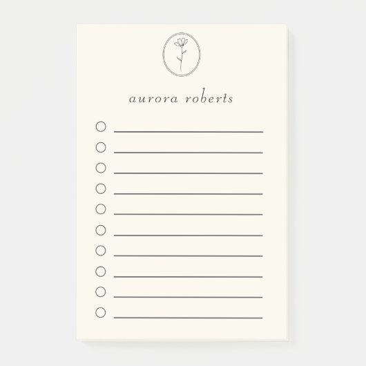 Elegantes White Linen & Blume Logo-Skript Post-it Klebezettel (Vorderseite)