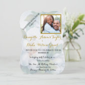 Elegantes White Magnolia Foto Hochzeit Einladung (Stehend Vorderseite)