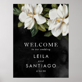 Elegantes White Magnolia Wedding Welcome Poster-Ze Poster