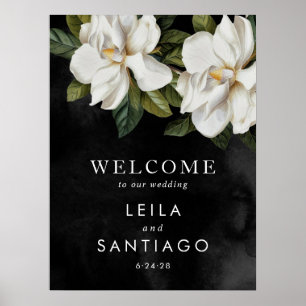 Elegantes White Magnolia Wedding Welcome Poster-Ze Poster