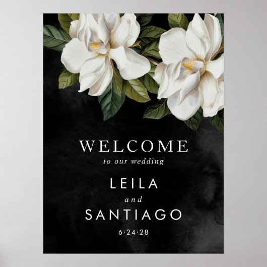 Elegantes White Magnolia Wedding Welcome Poster-Ze Poster (Vorne)