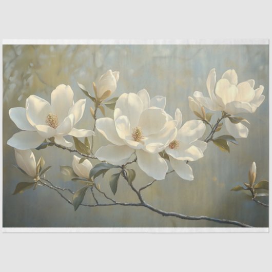 Elegantes White Magnolias Decoupage Seidenpapier (Vorderseite)