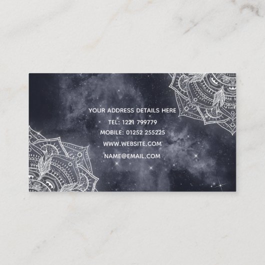 Elegantes White Mandala Gray Nebula Design Visitenkarte (Rückseite)