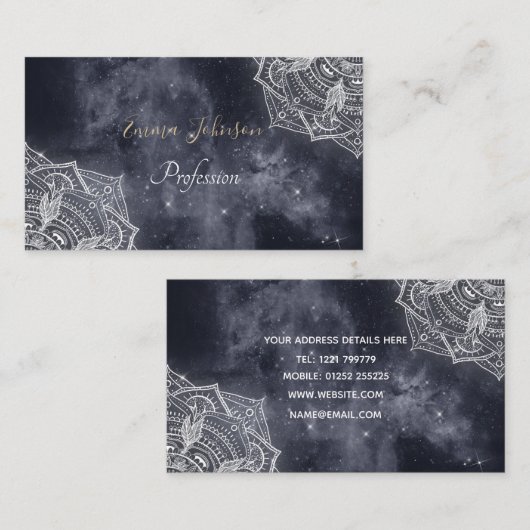 Elegantes White Mandala Gray Nebula Design Visitenkarte (Vorne/Hinten)