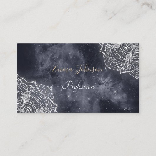 Elegantes White Mandala Gray Nebula Design Visitenkarte (Vorderseite)