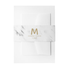 Elegantes White Marble & Gold Foil Wedding Monogra Einladungsbanderole