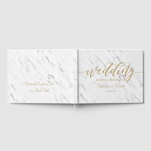 Elegantes White Marble & Gold Foil Wedding Monogra Gästebuch (Voll)