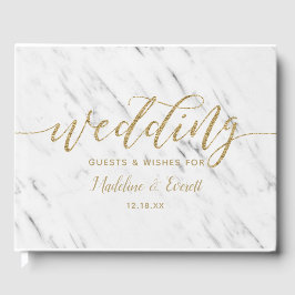Elegantes White Marble & Gold Foil Wedding Monogra Gästebuch