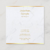Elegantes White Marble Gold Modernes Skript Templa Quadratische Visitenkarte (Rückseite)