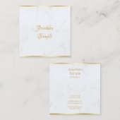 Elegantes White Marble Gold Modernes Skript Templa Quadratische Visitenkarte (Vorne/Hinten)